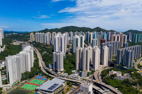 Kwun Tong, Hong Kong 06 September 2019: Top view of Hong Kong city