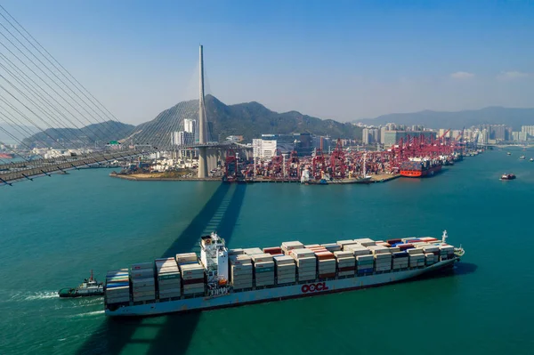 Kwai Tsing Hong Kong Noviembre 2019 Drone Vuela Sobre Puerto — Foto de Stock