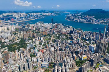 Hong Kong 10 Eylül 2019: Hong Kong şehrinin hava manzarası