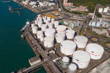 Tsing Yi, Hong Kong 04 Aralık 2019: Top view Petrol Tankı