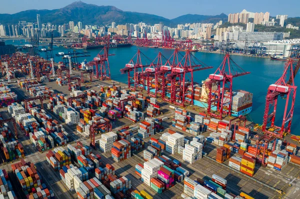 Kwai Tsing Hong Kong November 2019 Top View Cargo Container — Stock Photo, Image