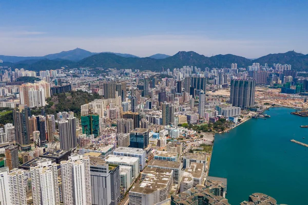 Hung Hom Hong Kong Abril 2020 Drone Vuela Sobre Ciudad —  Fotos de Stock