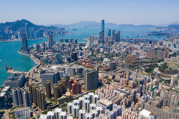 Hung Hom Hong Kong Abril 2020 Drone Vuela Sobre Ciudad —  Fotos de Stock
