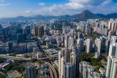 Kwun Tong, Hong Kong 29 Şubat 2020: Hong Kong şehrinin hava manzarası 