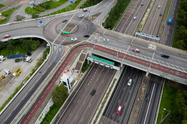 Sha Tin, Hong Kong 17 March 2019: Top view of the traffic in Hong Kong