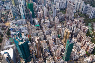 Sham Shui Po, Hong Kong 09 Ekim 2019: Hong Kong şehrinin en iyi manzarası