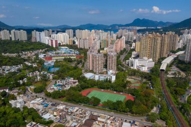 Tai Po, Hong Kong 19 Mayıs 2020: Hong Kong şehrinin hava manzarası