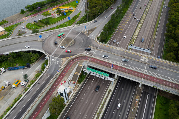 Tai Po, Hong Kong 23 June 2020: Top view of the highway