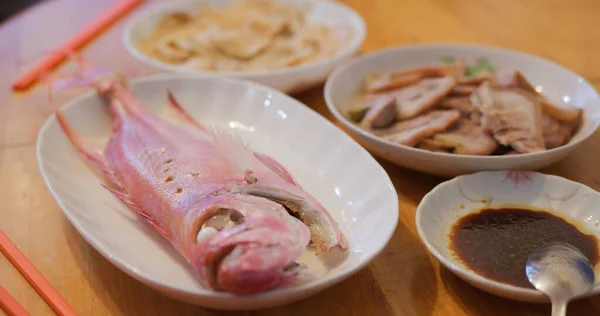 Hong Kong Estilo Cozinha Caseira Conceito Jantar Família Peixe Cozido — Fotografia de Stock