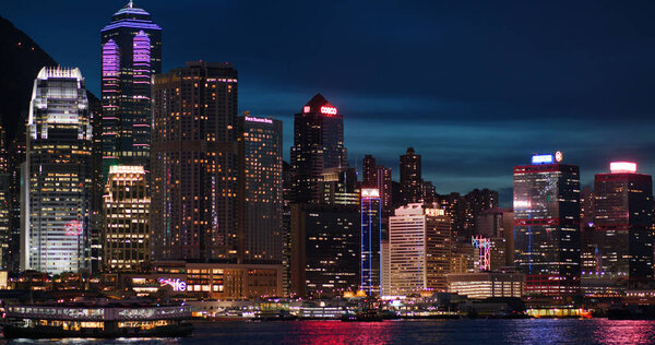 Victoria Harbor, Hong Kong 01 July 2020 : Hong Kong city night