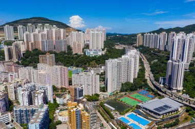 Kwun Tong, Hong Kong 06 Eylül 2019: Hong Kong şehrinin en iyi manzarası