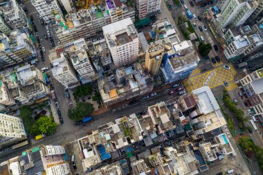 Sham Shui Po, Hong Kong 09 Ekim 2019: Hong Kong şehrinin yukarıdan aşağı manzarası