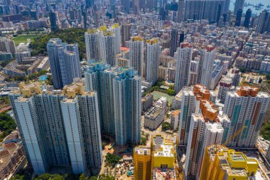 Sham Shui Po, Hong Kong 12 Nisan 2020: Hong Kong şehrinin en iyi manzarası