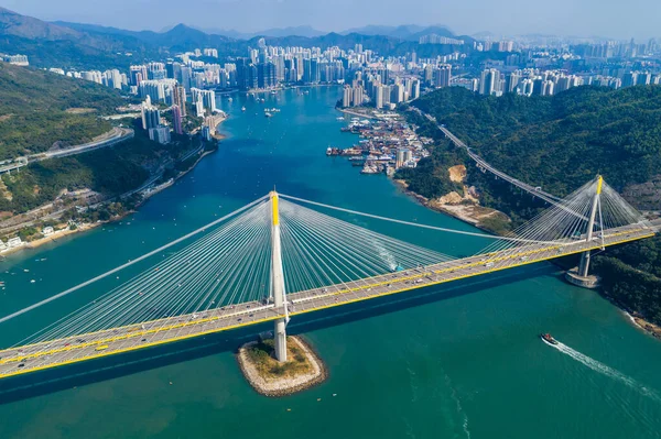 Tsing Hong Kong Noviembre 2020 Drone Vuela Sobre Ciudad Hong —  Fotos de Stock