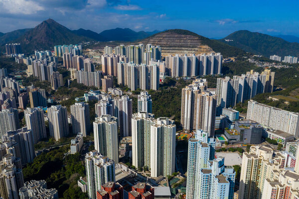 Kwun Tong, Hong Kong 29 February 2020: Top view of Hong Kong city