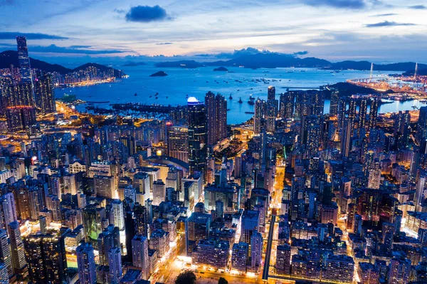 Mong Kok Hongkong Juli 2020 Ovanifrån Hongkong Stad Kvällen — Stockfoto