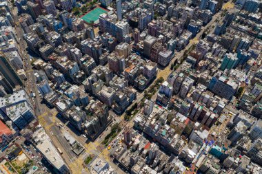 Sham Shui Po, Hong Kong 12 Nisan 2020: Hong Kong şehrinin en iyi manzarası