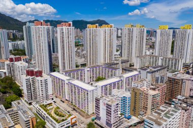 Sham Shui Po, Hong Kong 28 Temmuz 2020: Hong Kong şehrinin hava manzarası