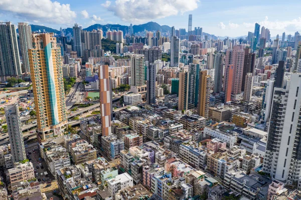 Kowloon Stad Hong Kong Juli 2020 Drone Flyga Över Hong — Stockfoto