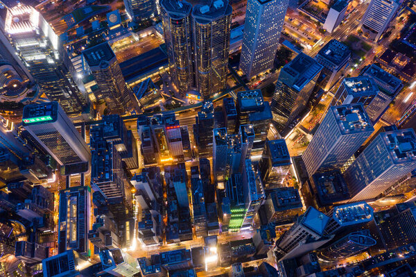 Central, Hong Kong 30 July 2020: Top view of Hong Kong city at evening