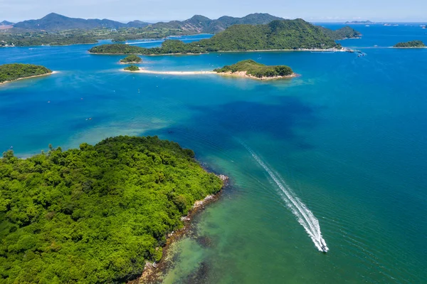 Drone Flyga Över Vackra Landskap Och Hav Sai Kung Hongkong — Stockfoto