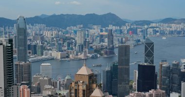 Victoria Peak, Hong Kong 15 Temmuz 2020: Hong Kong şehir silüeti