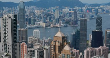 Victoria Peak, Hong Kong 15 Temmuz 2020: Hong Kong şehir silüeti