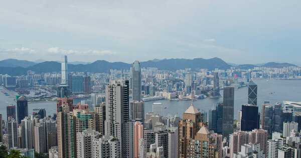 Victoria Peak, Hong Kong 19 July 2020: Hong Kong city skyline