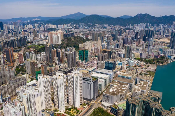 Kwa Wan Hong Kong Abril 2020 Drone Vuela Sobre Ciudad —  Fotos de Stock