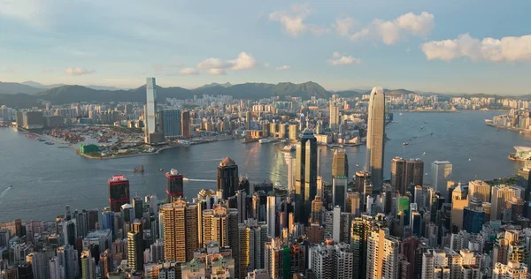 Victoria Peak Hongkong Juli 2020 Hongkongs Stadssiluett Vid Solnedgången — Stockfoto