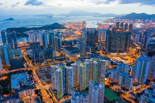 Sham Shui Hongkong Augusti 2020 Ovanifrån Hongkong Stad Natten — Stockfoto