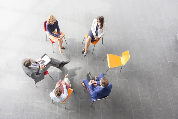 High Angle View Business Colleagues Planning While Sitting Office Meeting — Stock Photo, Image
