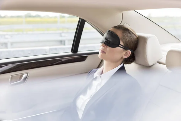 Businesswoman Napping Mask Car Travel — Stock Photo, Image