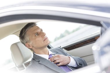 işadamı kravat arabanın içinde otururken ayarlama