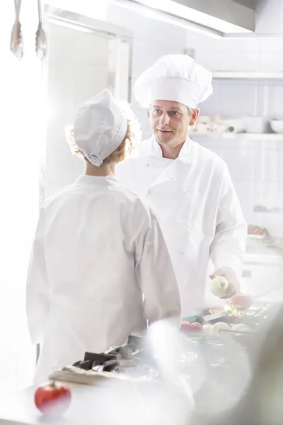 Mature Chefs Talking While Standing Kitchen Restaurant — Stock Photo, Image