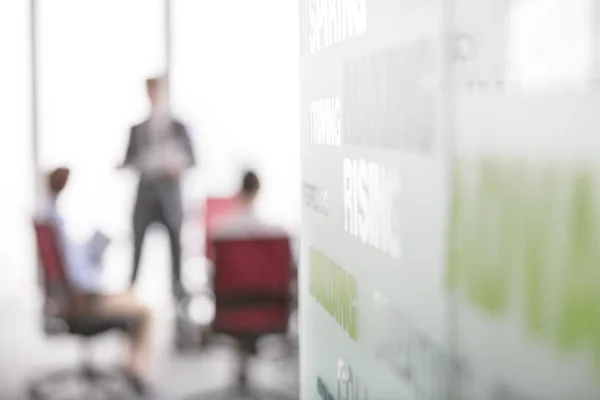 Text Wall Business Colleagues Working Boardroom Office — Stock Photo, Image