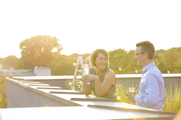 Geschäftskollegen Unterhalten Sich Bei Party Auf Dem Dach — Stockfoto