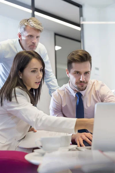 Mensen Uit Het Bedrijfsleven Plannen Laptop Bij Balie Kantoor — Stockfoto