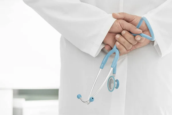 Midsection Doctor Holding Stethoscope Dental Clinic — Stock Photo, Image