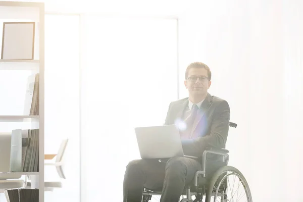 Portrait Disabled Businessman Laptop Modern Office — Stock Photo, Image