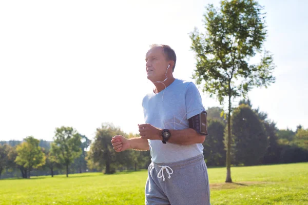 Active Senior Man Running Park — Stock Photo, Image