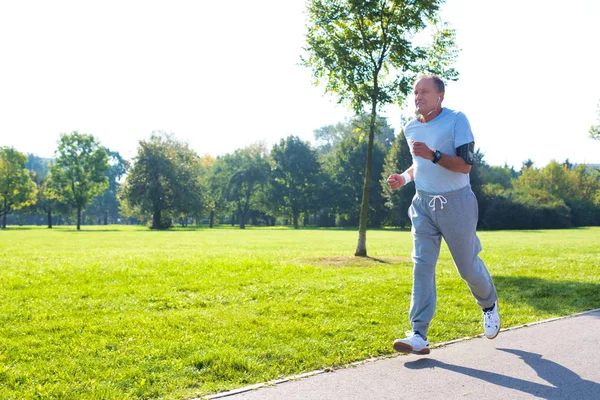 Active Senior Man Running Park — Stock Photo, Image