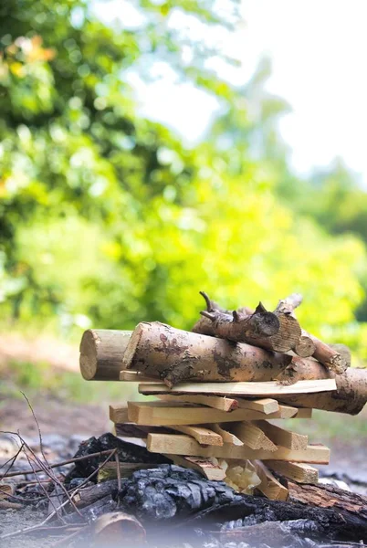 Hout Voor Kampvuur Gemaakt — Stockfoto