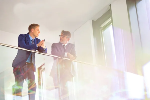 Low Angle View Business Colleagues Discussing Railing Office — Stock Photo, Image