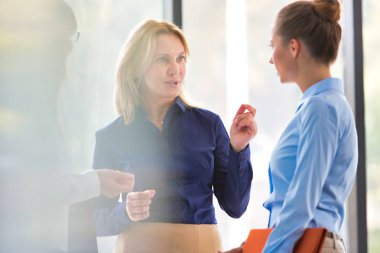 İş kadınları ofiste toplantı sırasında strateji planlıyorlar