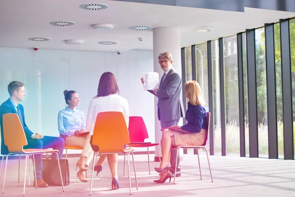 Colegas Negócios Planejando Estratégia Enquanto Sentam Cadeiras Durante Reunião — Fotografia de Stock