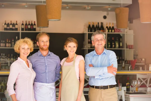 Portrait Owners Staff Standing Counter Restaurant — Stock Photo, Image