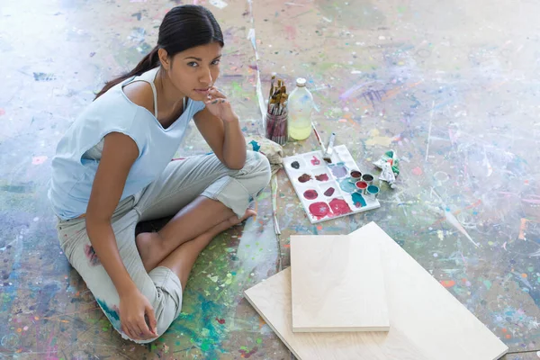 Artist Canvas Paintbrushes Floor Studio — Stock Photo, Image