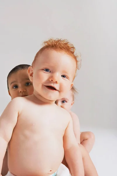 Retrato Tres Bebés Lindos Estudio —  Fotos de Stock
