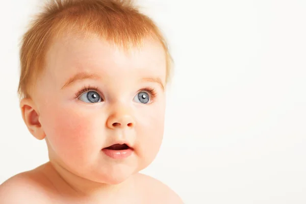 Curious Baby Fuzzy Hair Open Mouth — Stock Photo, Image